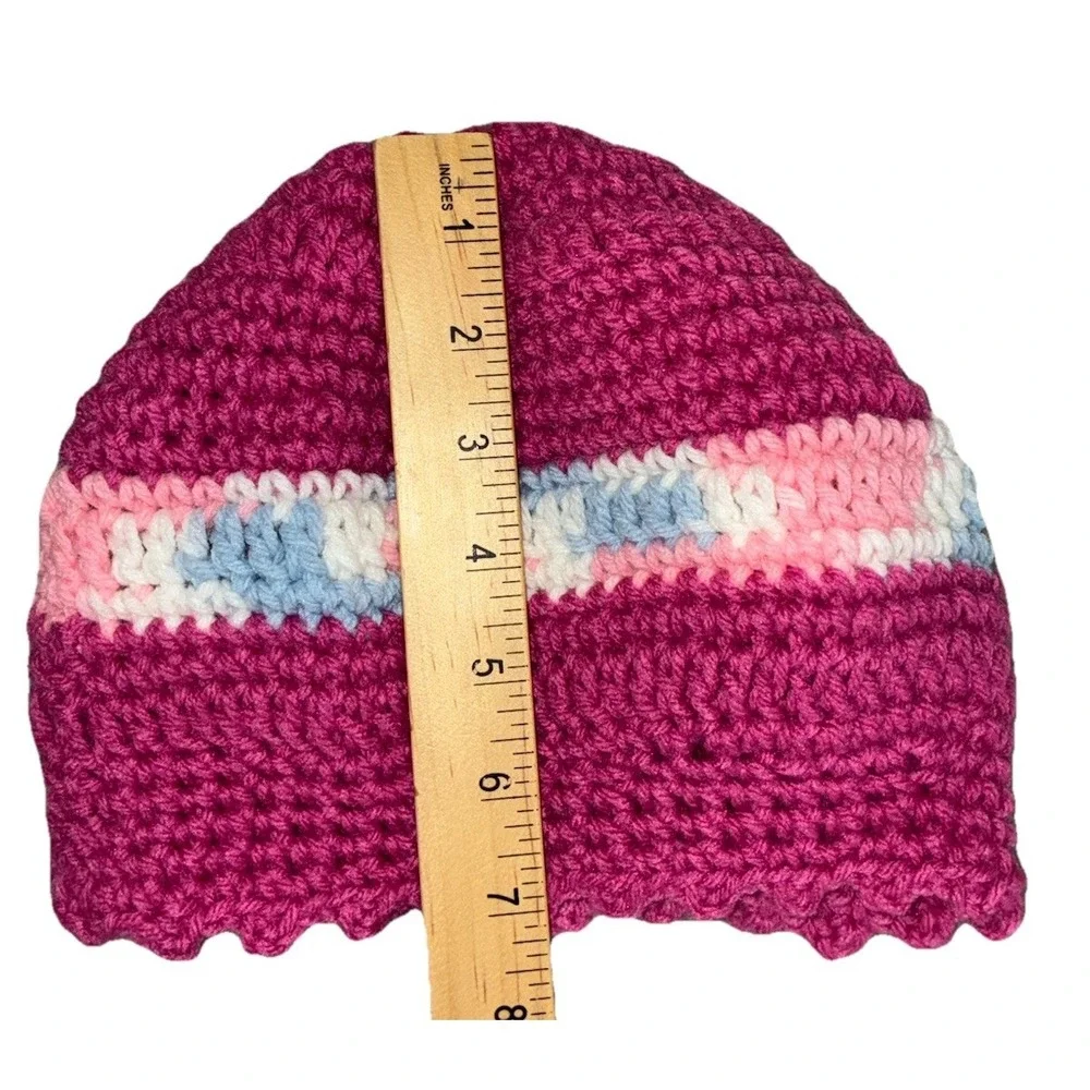 Beanie Hat Women's Pink Crochet Handmade‎ Scalloped Hem One Size NEW